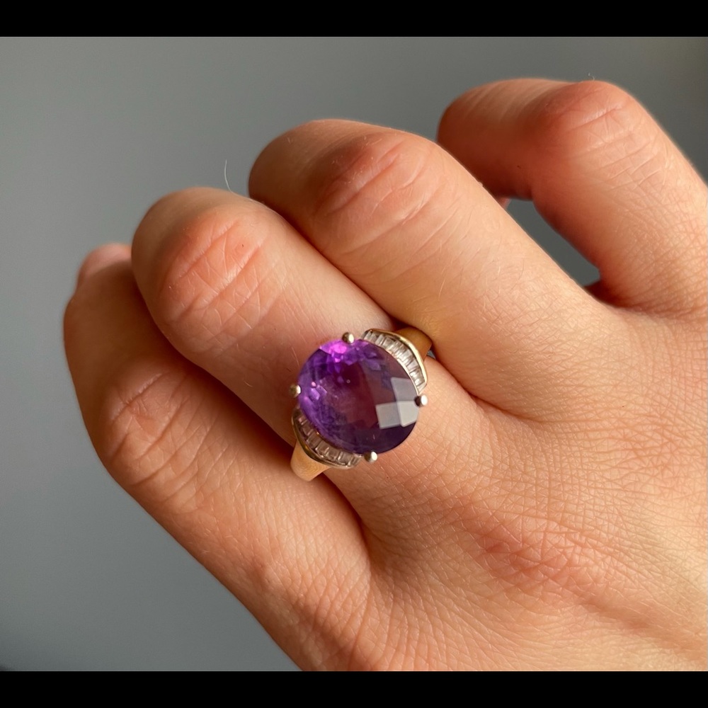 Gorgeous Amethyst Sterling Silver Ring Gold Plated